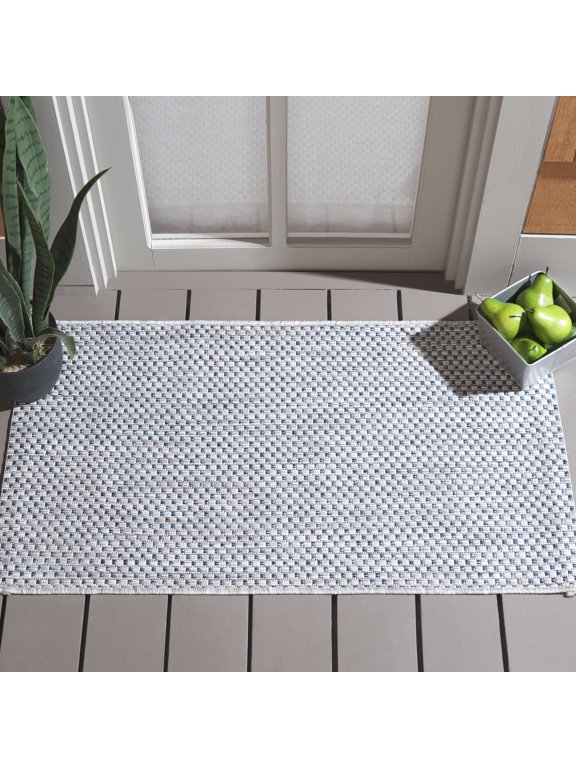 Courtyard Finnian Solid Indoor/Outdoor Area Rug, Gray/Navy, 2' x 3'7"