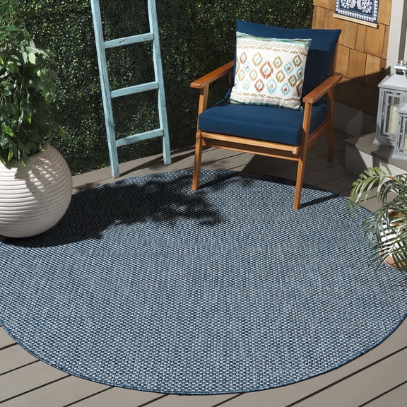 Safavieh Courtyard Finnian Solid Indoor/Outdoor Area Rug, Navy/Gray, 5'3" x 5'3" Round