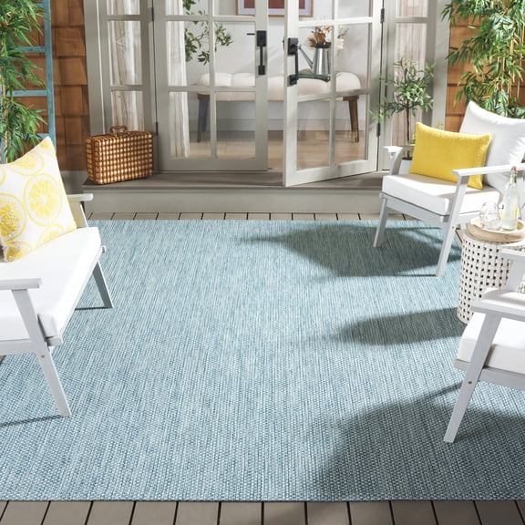 Safavieh Courtyard Finnian Solid Indoor/Outdoor Area Rug, Aqua/Gray, 6'7" x 6'7" Square