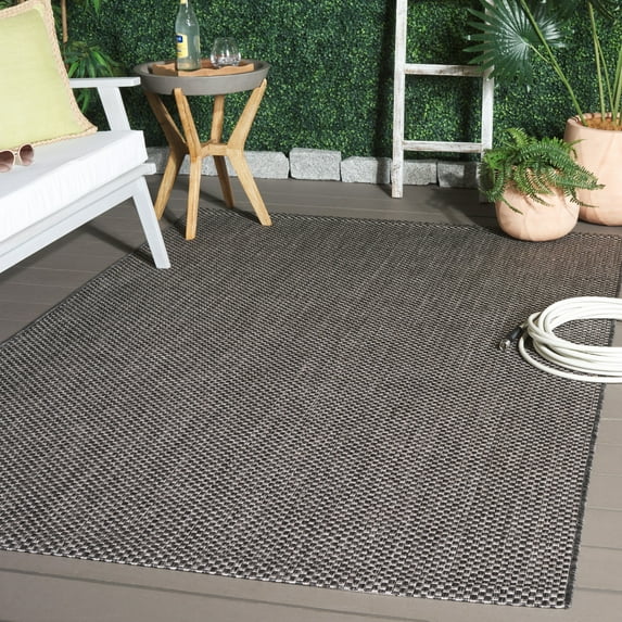 Safavieh Courtyard Finnian Solid Indoor/Outdoor Area Rug, Black/Beige, 6'7" x 9'6"