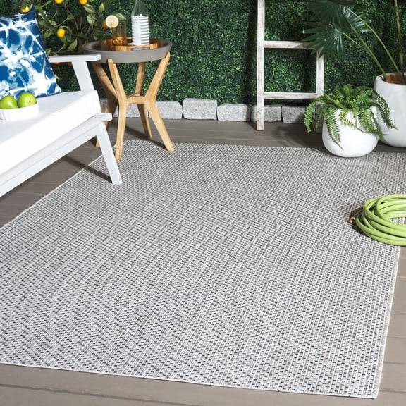 Safavieh Courtyard Finnian Solid Indoor/Outdoor Area Rug, Gray/Navy, 6'7" x 9'6"