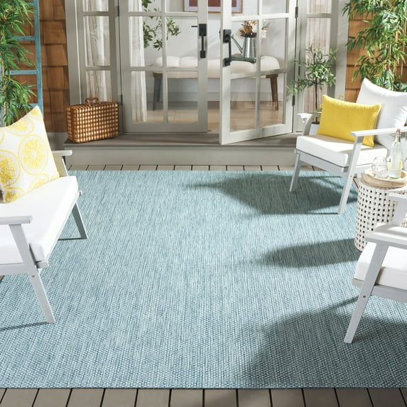 Safavieh Courtyard Finnian Solid Indoor/Outdoor Area Rug, Aqua/Gray, 9' x 9' Square