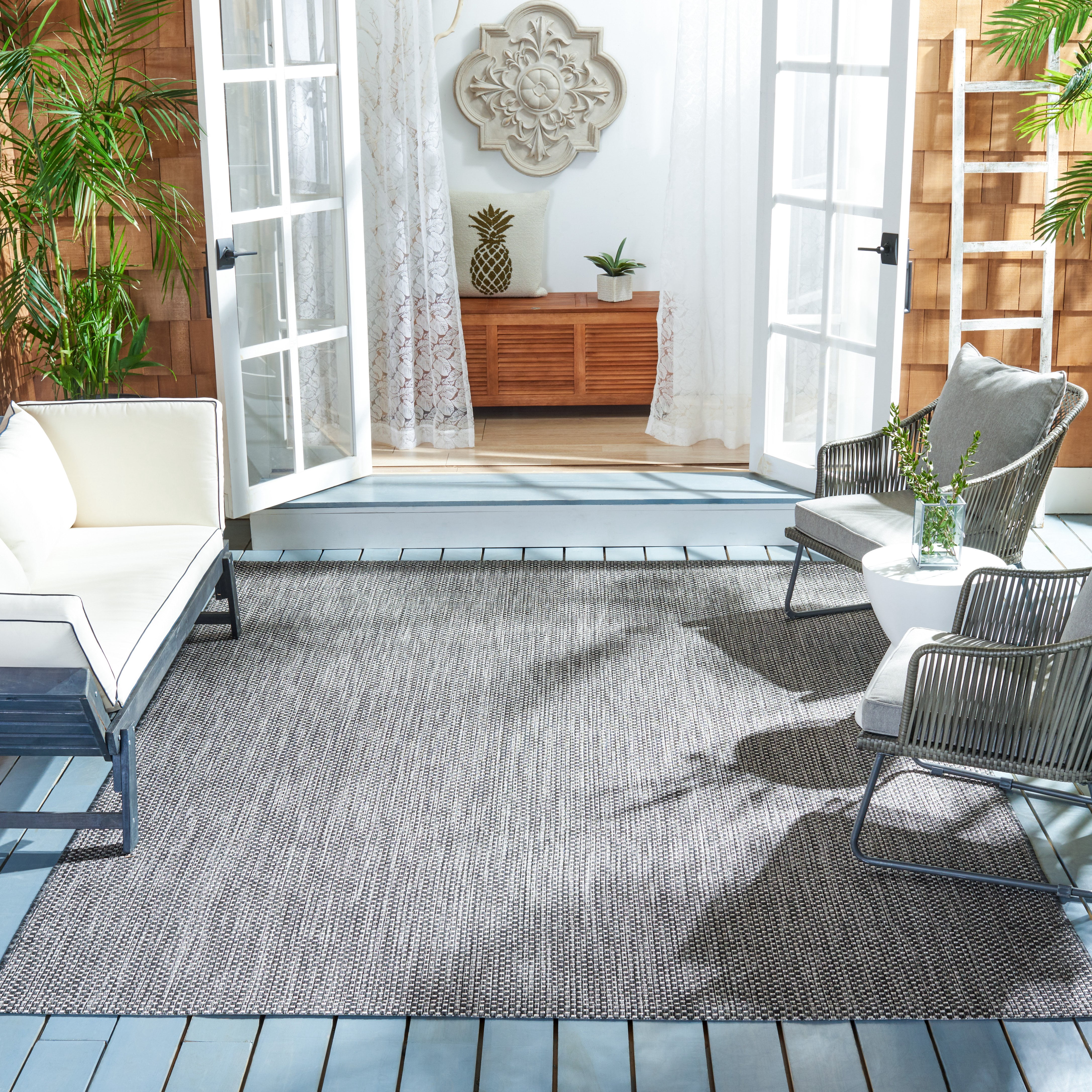 Safavieh Courtyard Finnian Solid Indoor/Outdoor Area Rug, Black/Beige, 7'10" x 7'10" Square