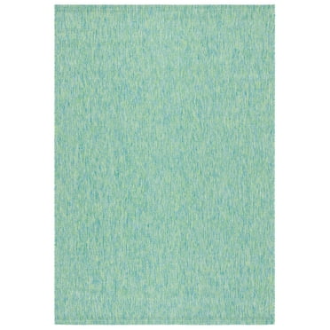 SAFAVIEH Courtyard Finnian Solid Indoor/Outdoor Area Rug, Green/Blue, 4' x 5'7"