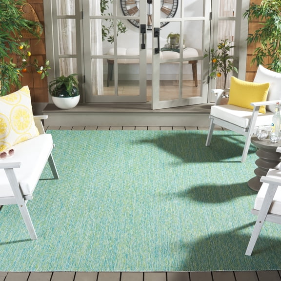Safavieh Courtyard Finnian Solid Indoor/Outdoor Area Rug, Green/Blue, 6'7" x 6'7" Square