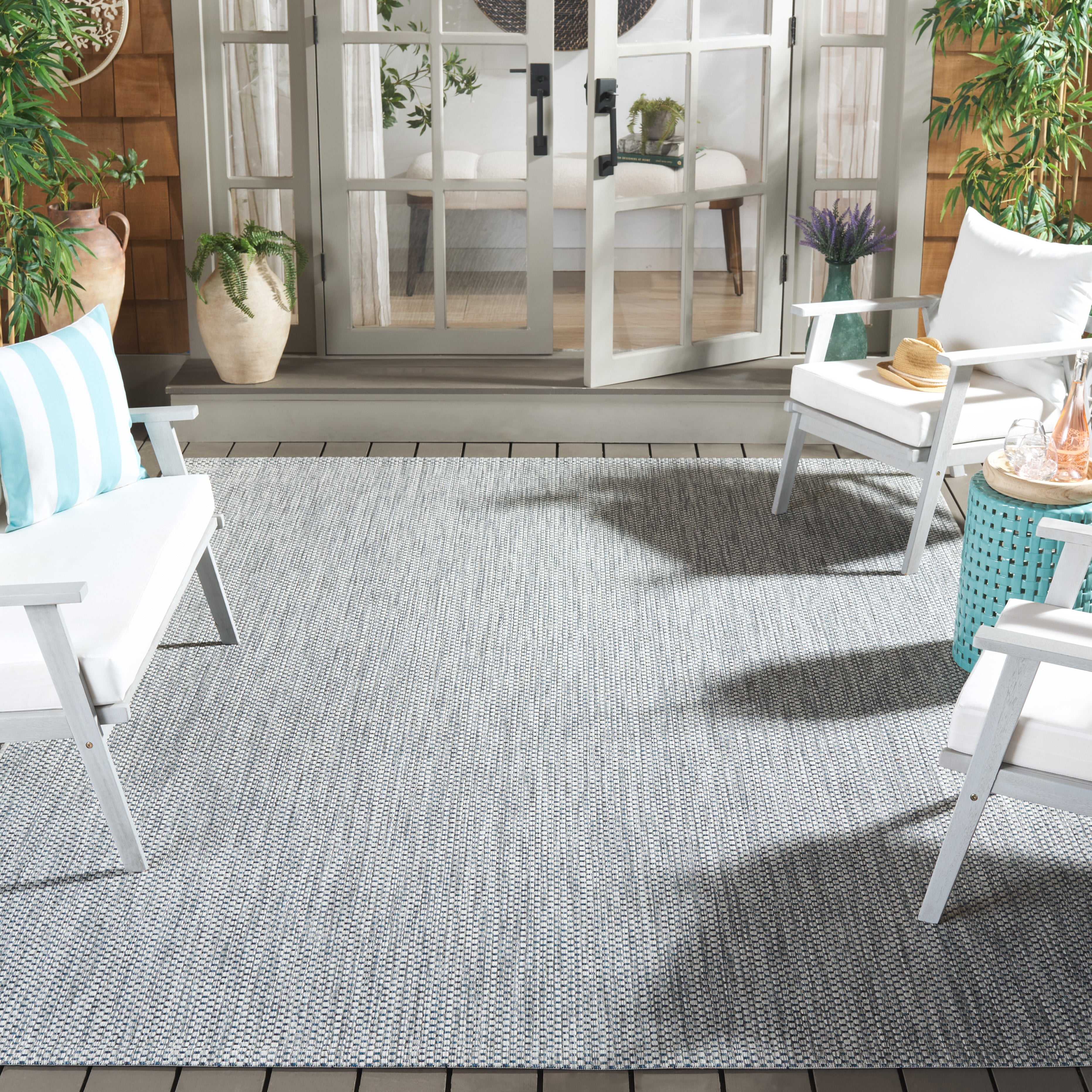 Safavieh Courtyard Finnian Solid Indoor/Outdoor Area Rug, Gray/Navy, 10' x 14'