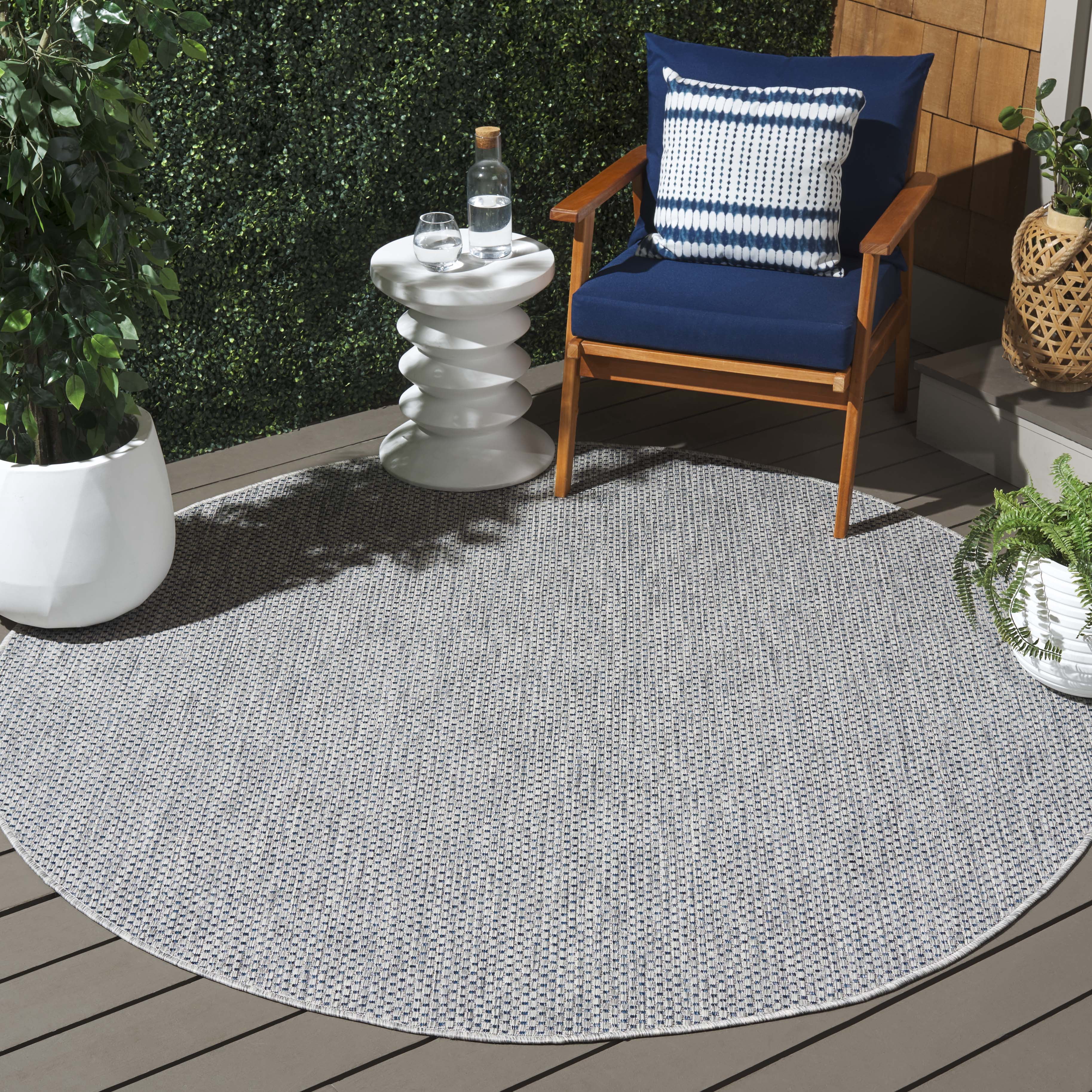 Safavieh Courtyard Finnian Solid Indoor/Outdoor Area Rug, Gray/Navy, 9' x 9' Round