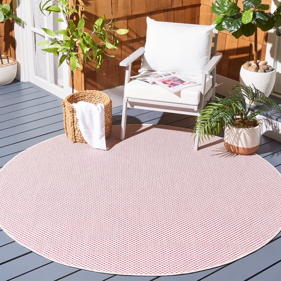 Safavieh Courtyard Finnian Solid Indoor/Outdoor Area Rug, Ivory/Pink, 6'7" x 6'7" Round