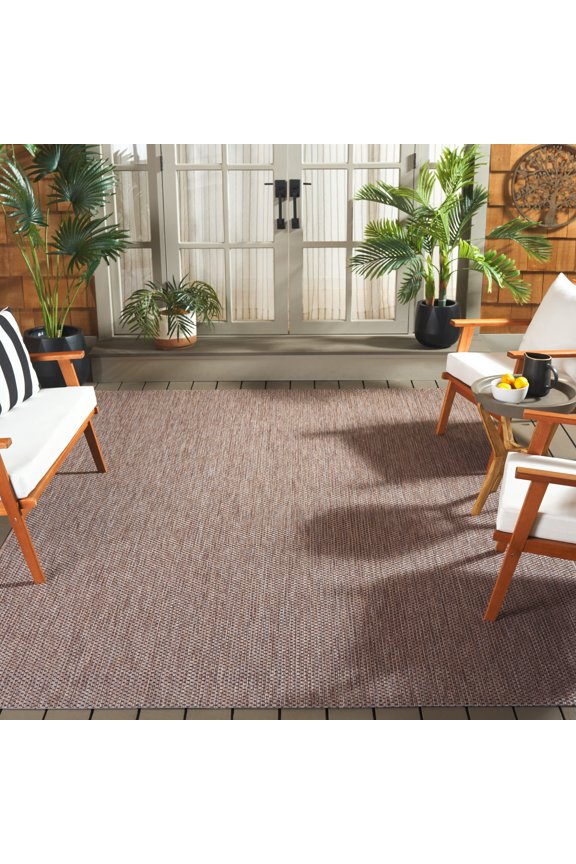 Courtyard Finnian Solid Indoor/Outdoor Area Rug, Natural/Black, 10' x 14'