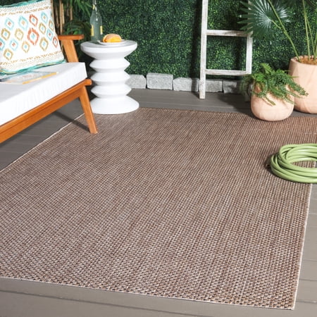 Safavieh Courtyard Finnian Solid Indoor/Outdoor Area Rug, Natural/Black, 6'7" x 9'6"