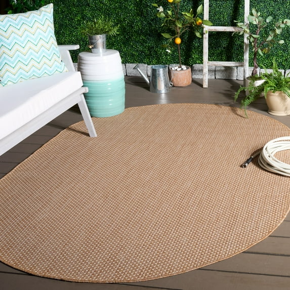 Safavieh Courtyard Finnian Solid Indoor/Outdoor Area Rug, Natural/Cream, 5'3" x 7'6" Oval