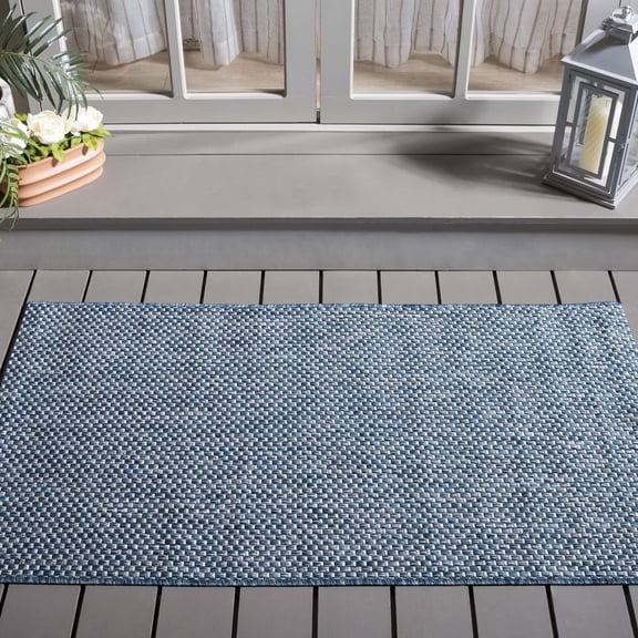 Safavieh Courtyard Finnian Solid Indoor/Outdoor Area Rug, Navy/Gray, 4' x 5'7"