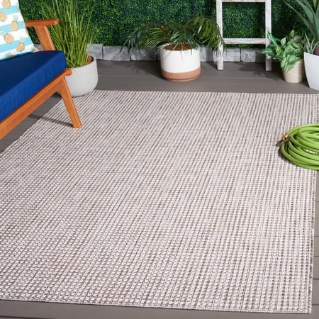 SAFAVIEH Courtyard Finola Geometric Indoor/Outdoor Area Rug, Ivory/Grey, 5'3" x 7'7"