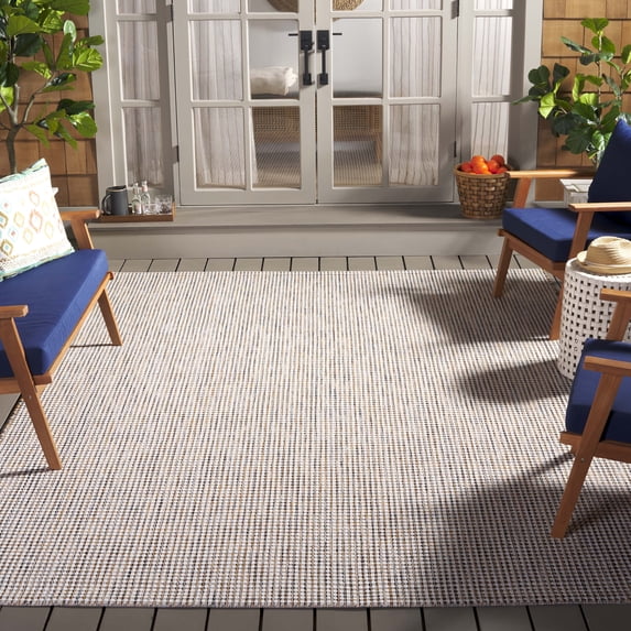 SAFAVIEH Courtyard Finola Geometric Indoor/Outdoor Area Rug, Ivory Grey/Rust, 6'7" x 6'7" Square