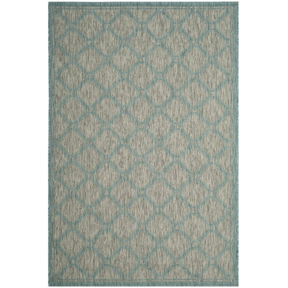SAFAVIEH Courtyard Fisher Geometric Indoor/Outdoor Area Rug, Grey/Aqua, 8' x 11'