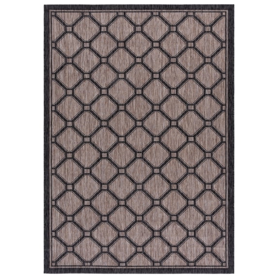 SAFAVIEH Courtyard Fisher Geometric Quatrefoil Indoor/Outdoor Area Rug, 2'7" x 5', Natural/Black