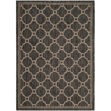 SAFAVIEH Courtyard Fisher Geometric Quatrefoil Indoor/Outdoor Area Rug, 4' x 5'7", Natural/Black