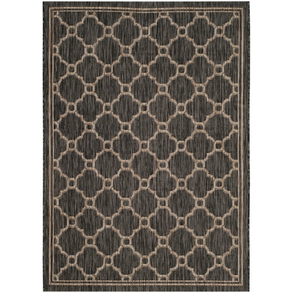 SAFAVIEH Courtyard Fisher Geometric Quatrefoil Indoor/Outdoor Area Rug, 4' x 5'7", Natural/Black