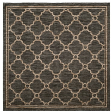 SAFAVIEH Courtyard Fisher Geometric Quatrefoil Indoor/Outdoor Area Rug, 6'7" x 6'7" Square, Natural/Black
