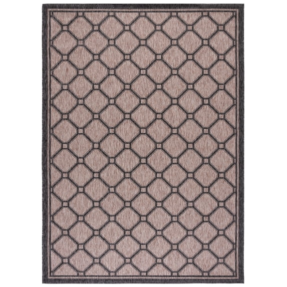 SAFAVIEH Courtyard Fisher Geometric Quatrefoil Indoor/Outdoor Area Rug, 8' x 11', Natural/Black