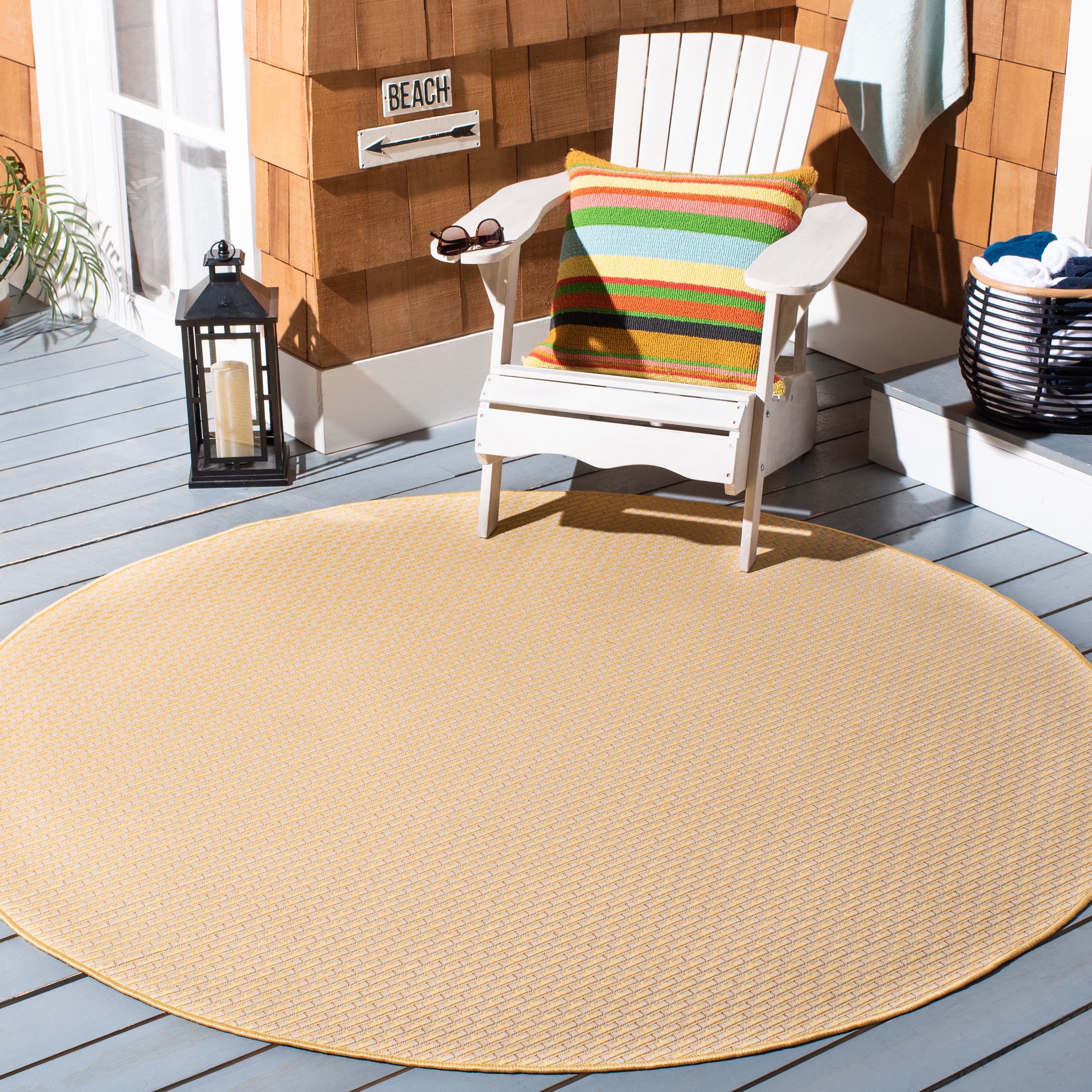 Safavieh Courtyard Flint Checkered Indoor/Outdoor Area Rug, Gold/Beige, 6'7" x 6'7" Round