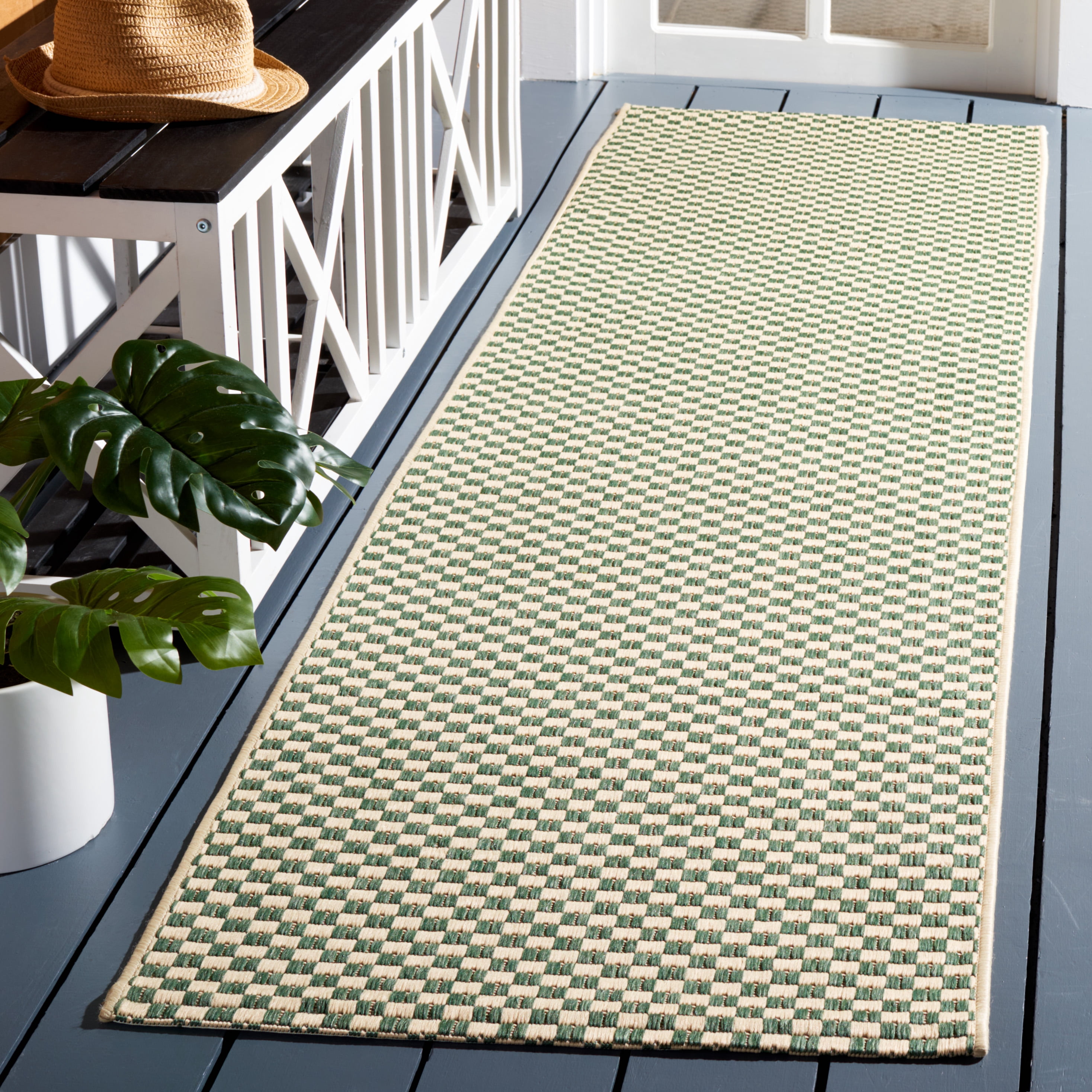 Safavieh Courtyard Flint Checkered Indoor/Outdoor Runner Rug, Dark Green/Beige, 2'3" x 8'