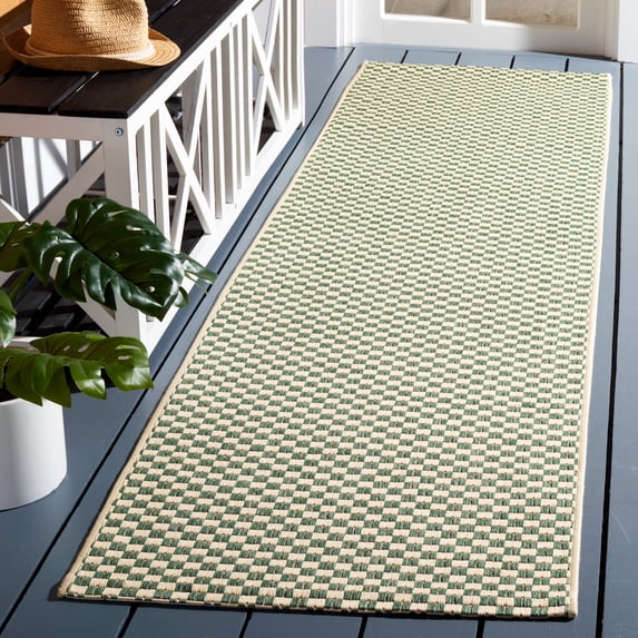 Safavieh Courtyard Flint Checkered Indoor/Outdoor Runner Rug, Dark Green/Beige, 2'3" x 8'