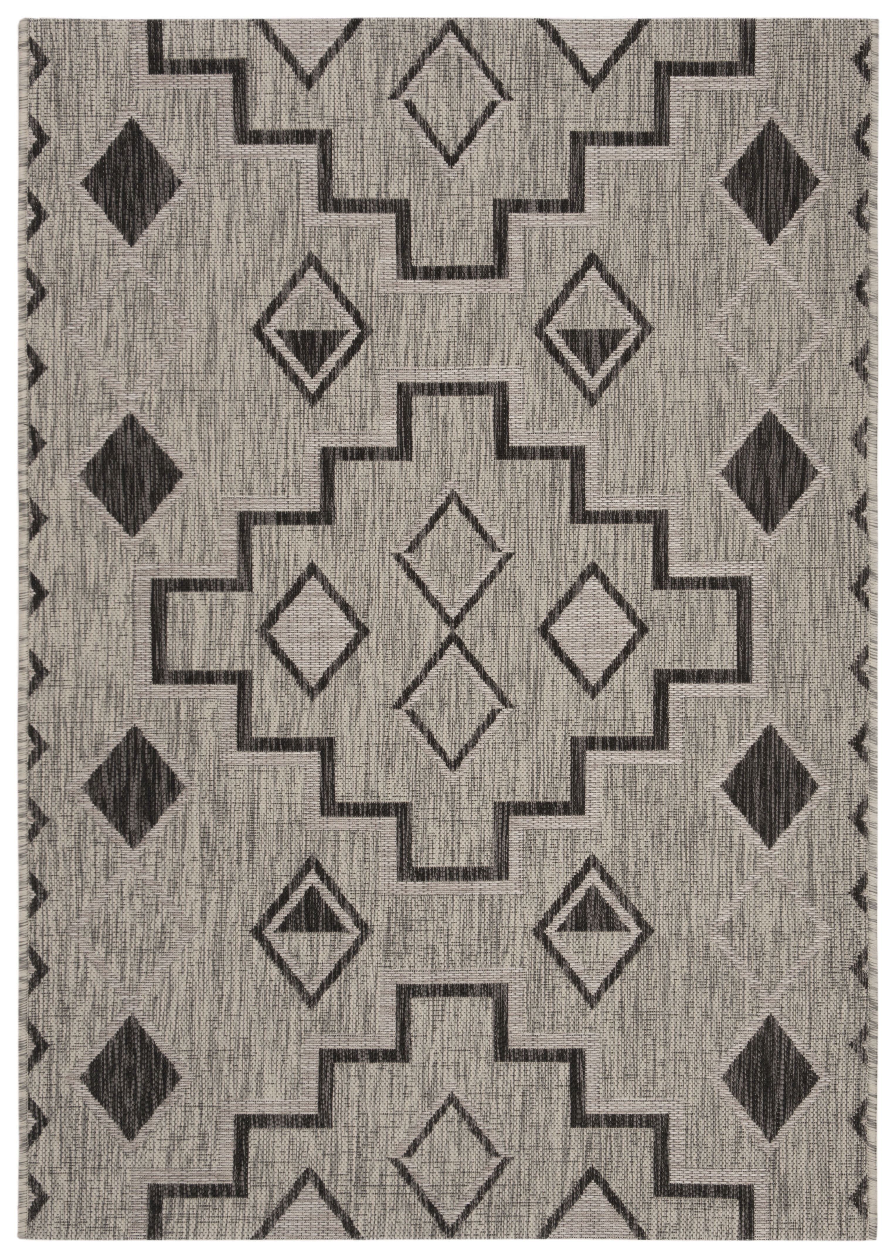 SAFAVIEH Courtyard Floella Geometric Indoor/Outdoor Area Rug, 2'7" x 5', Grey/Black