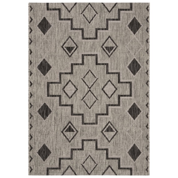 SAFAVIEH Courtyard Floella Geometric Indoor/Outdoor Area Rug, 4' x 5'7", Grey/Black