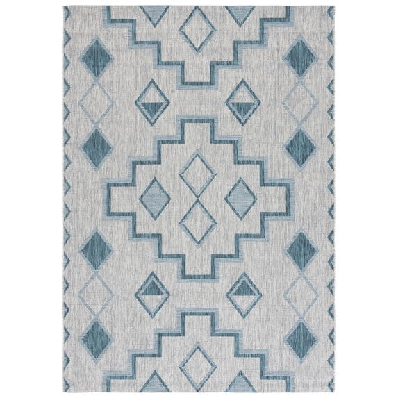 SAFAVIEH Courtyard Floella Geometric Indoor/Outdoor Area Rug, 4' x 5'7", Grey/Teal