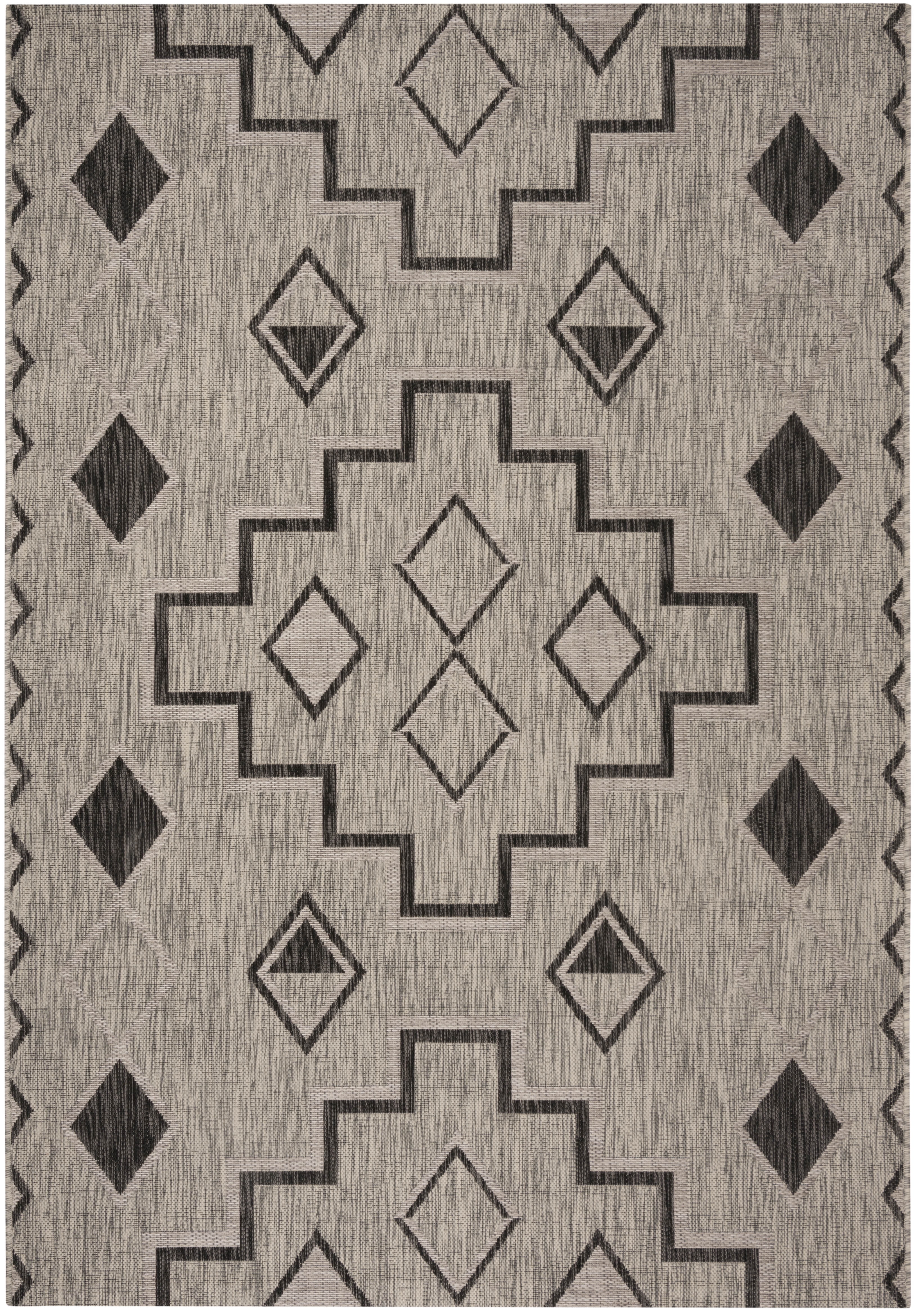 SAFAVIEH Courtyard Floella Geometric Indoor/Outdoor Area Rug, 6'7" x 9'6", Grey/Black