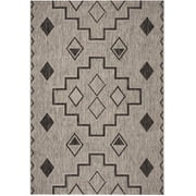 SAFAVIEH Courtyard Floella Geometric Indoor/Outdoor Area Rug, 6'7" x 9'6", Grey/Black
