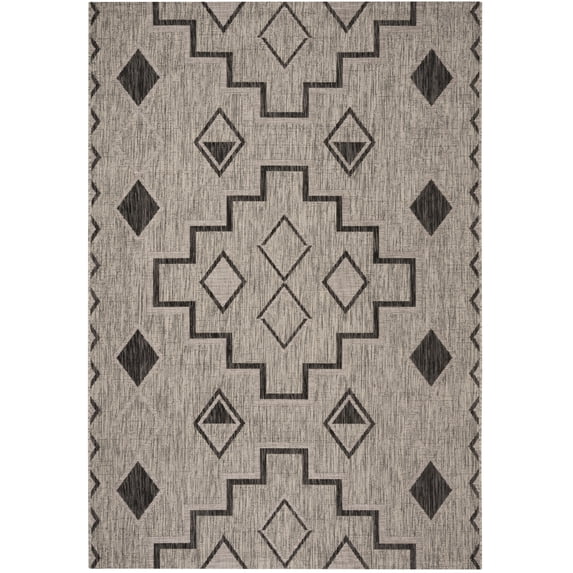 SAFAVIEH Courtyard Floella Geometric Indoor/Outdoor Area Rug, 6'7" x 9'6", Grey/Black