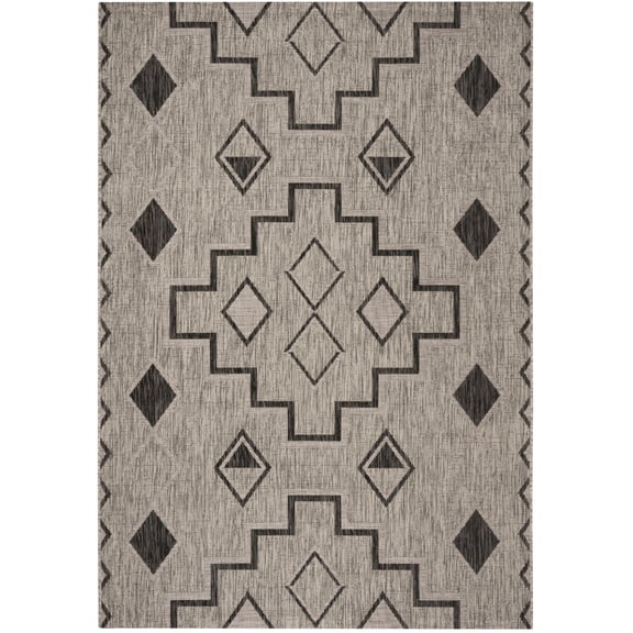 SAFAVIEH Courtyard Floella Geometric Indoor/Outdoor Area Rug, 6'7" x 9'6", Grey/Black