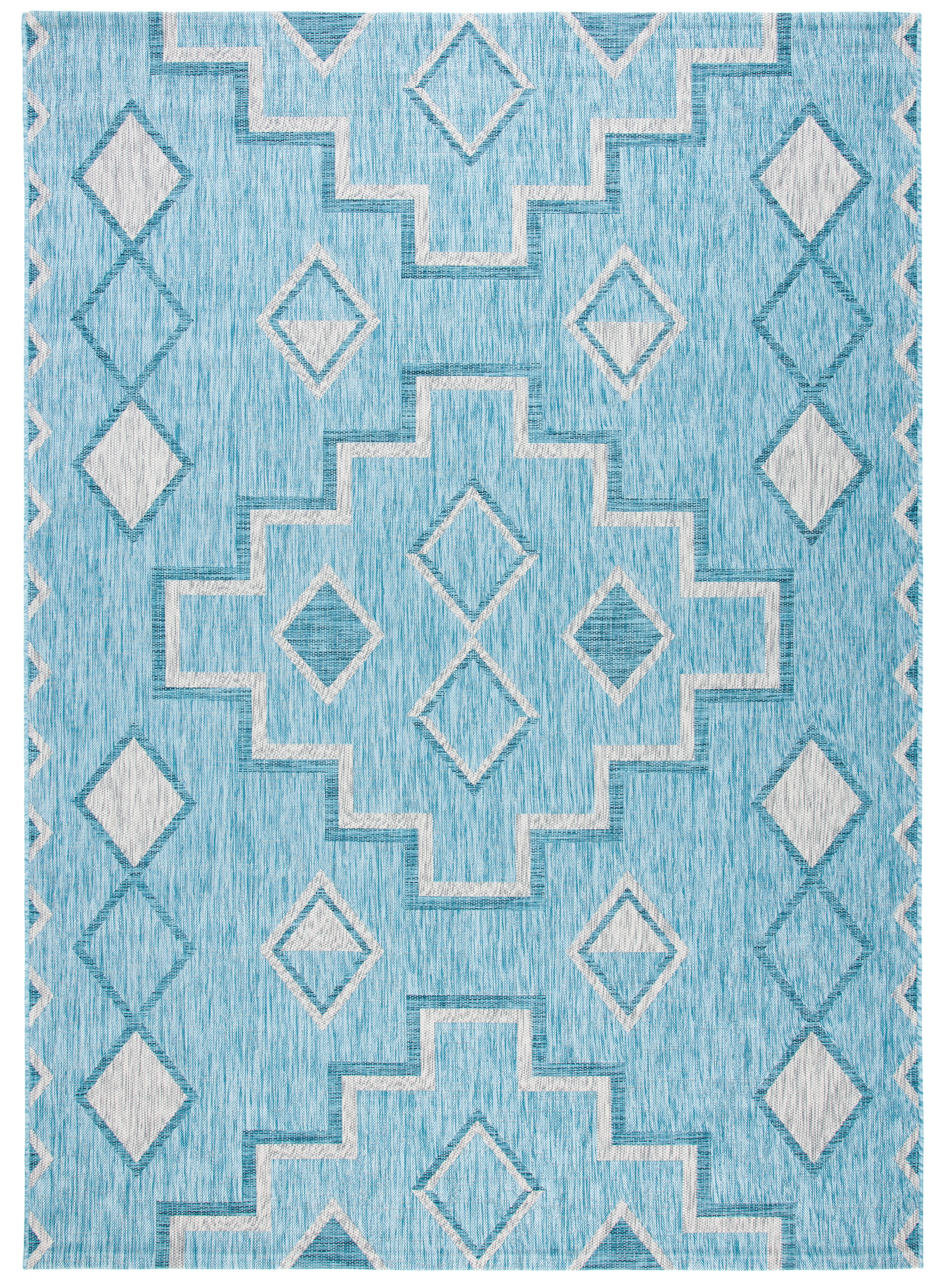 SAFAVIEH Courtyard Floella Geometric Indoor/Outdoor Area Rug, 8' x 11', Aqua/Grey