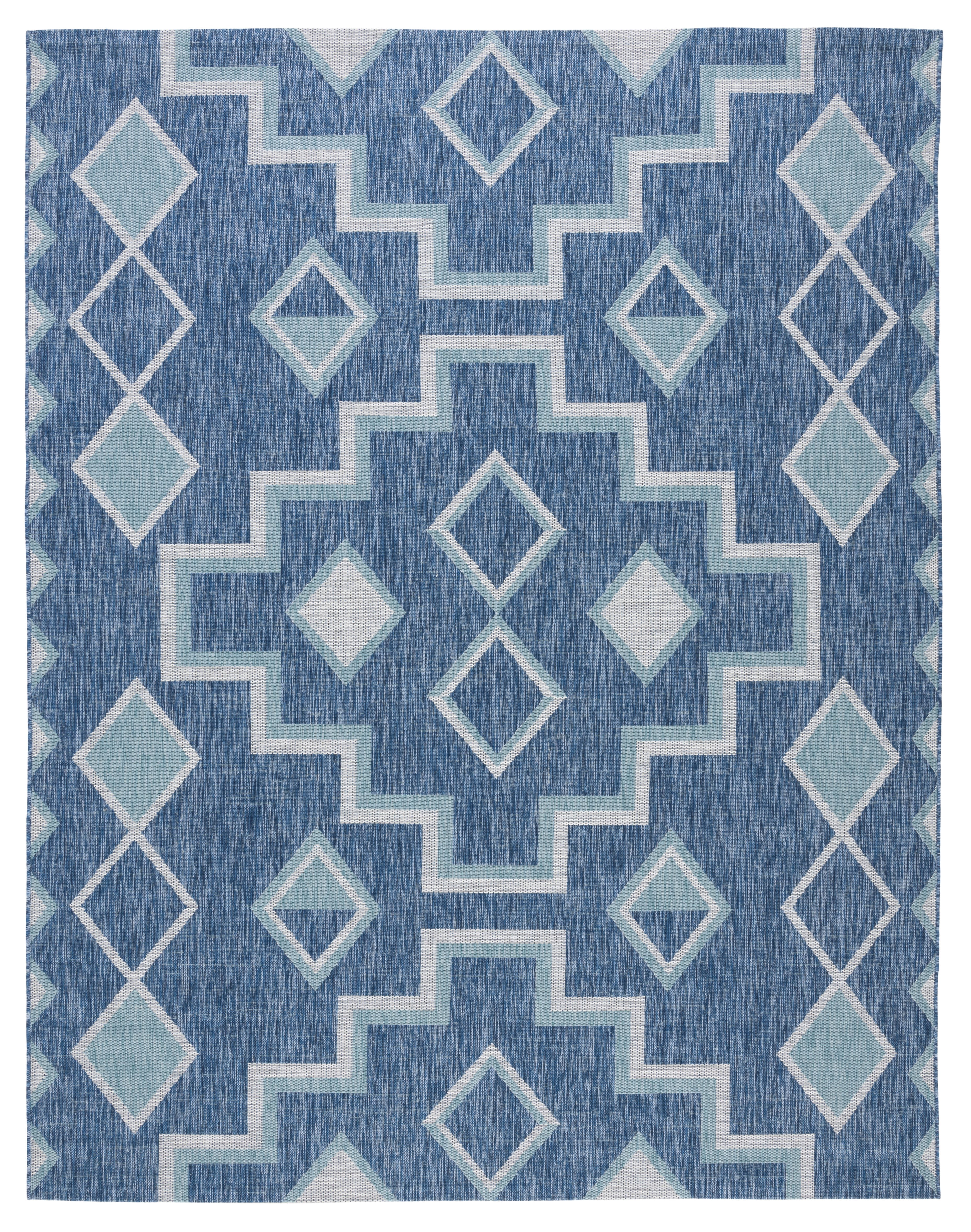 SAFAVIEH Courtyard Floella Geometric Indoor/Outdoor Area Rug, 8' x 11', Navy/Aqua