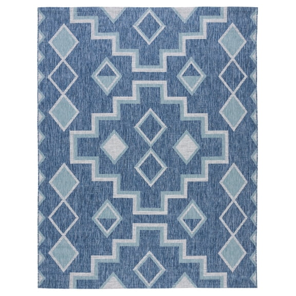 SAFAVIEH Courtyard Floella Geometric Indoor/Outdoor Area Rug, 8' x 11', Navy/Aqua