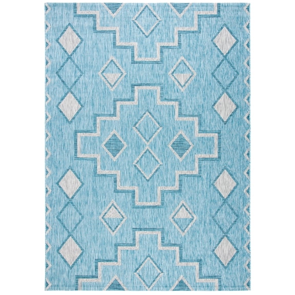 SAFAVIEH Courtyard Floella Geometric Indoor/Outdoor Area Rug, 9' x 12', Aqua/Grey