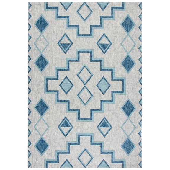 SAFAVIEH Courtyard Floella Geometric Indoor/Outdoor Area Rug, 9' x 12', Grey/Aqua