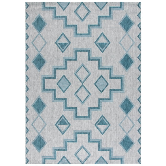 SAFAVIEH Courtyard Floella Geometric Indoor/Outdoor Area Rug, 9' x 12', Grey/Teal