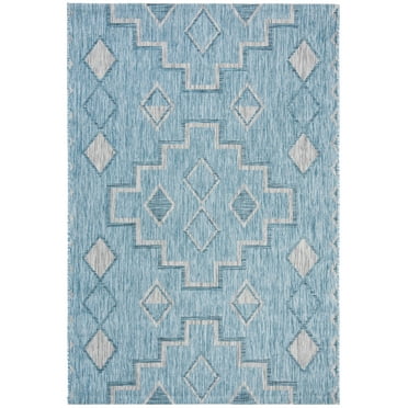 SAFAVIEH Courtyard Floella Geometric Indoor/Outdoor Area Rug, Aqua/Grey, 2' x 3'7"