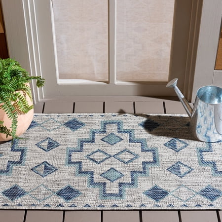 SAFAVIEH Courtyard Floella Geometric Indoor/Outdoor Area Rug, Grey/Aqua, 2' x 3'7"