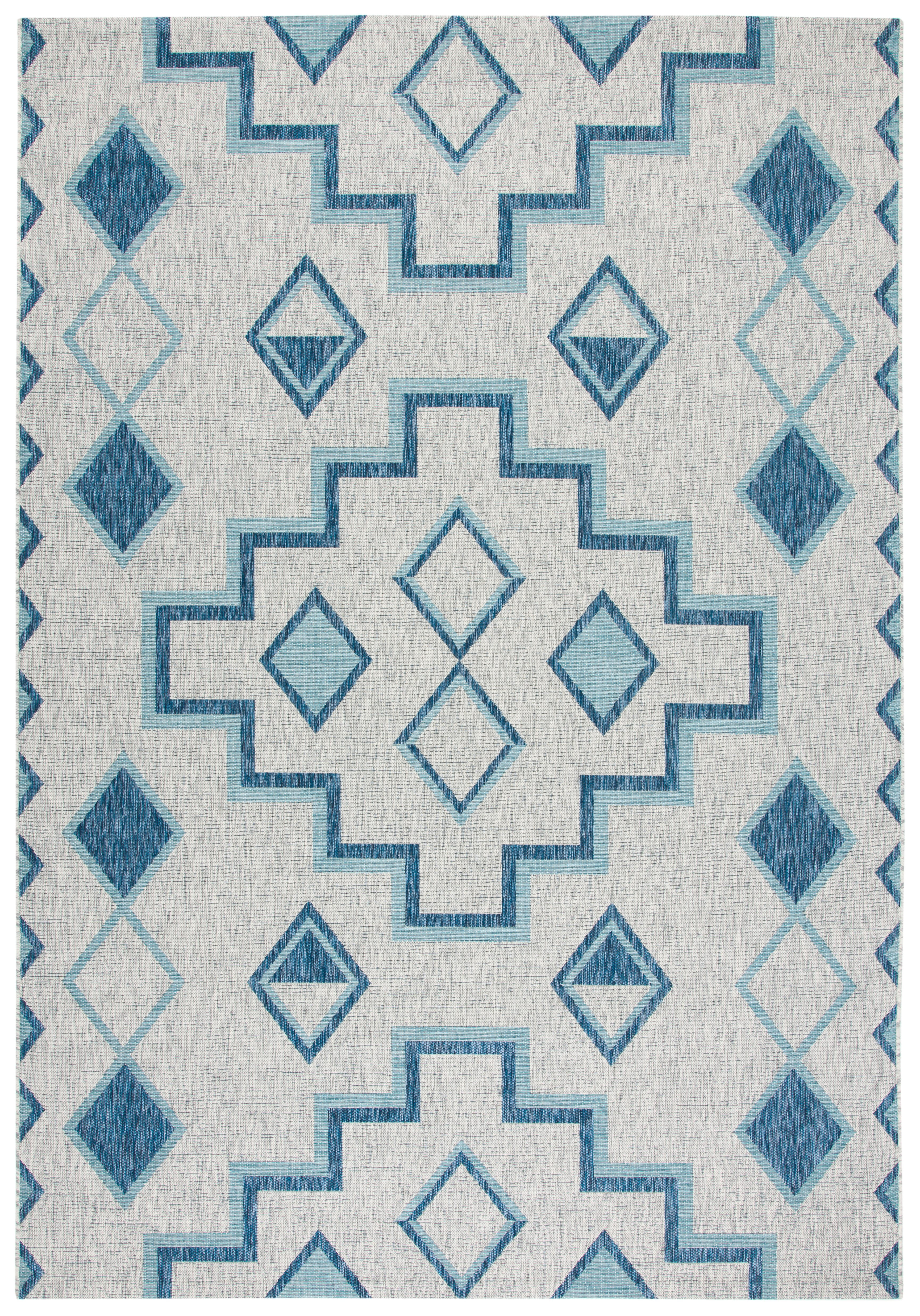 SAFAVIEH Courtyard Floella Geometric Indoor/Outdoor Area Rug, Grey/Aqua, 8' x 11'