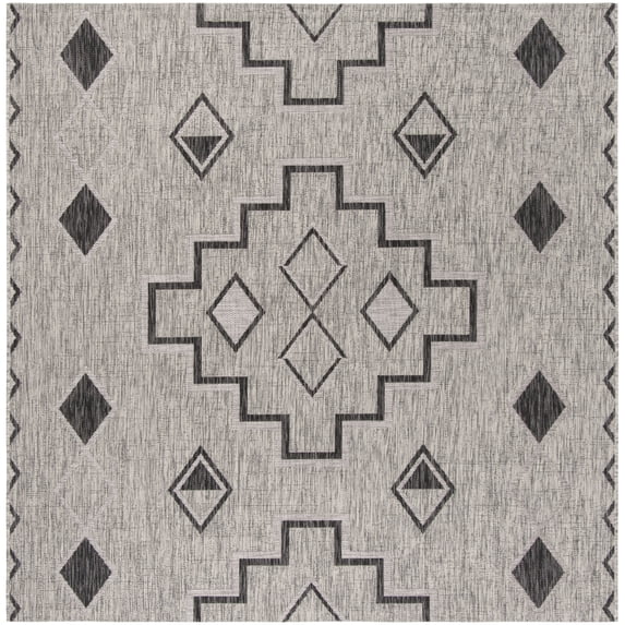 SAFAVIEH Courtyard Floella Geometric Indoor/Outdoor Area Rug, Grey/Black, 4' x 4' Square