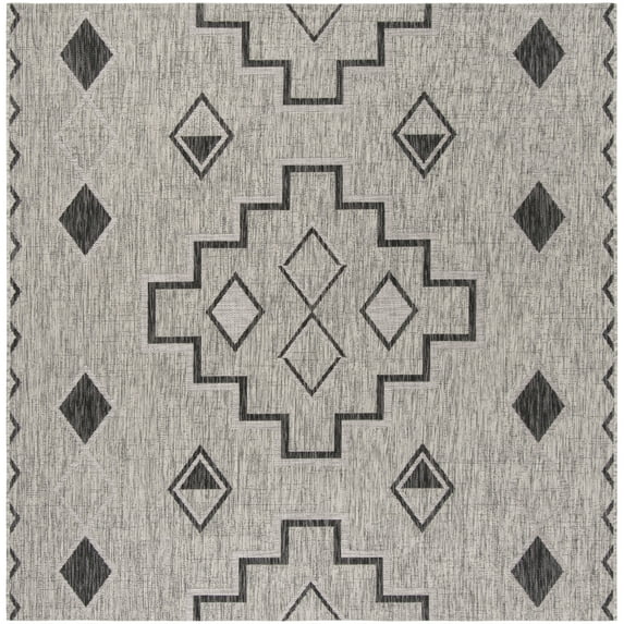 SAFAVIEH Courtyard Floella Geometric Indoor/Outdoor Area Rug, Grey/Black, 6'7" x 6'7" Square