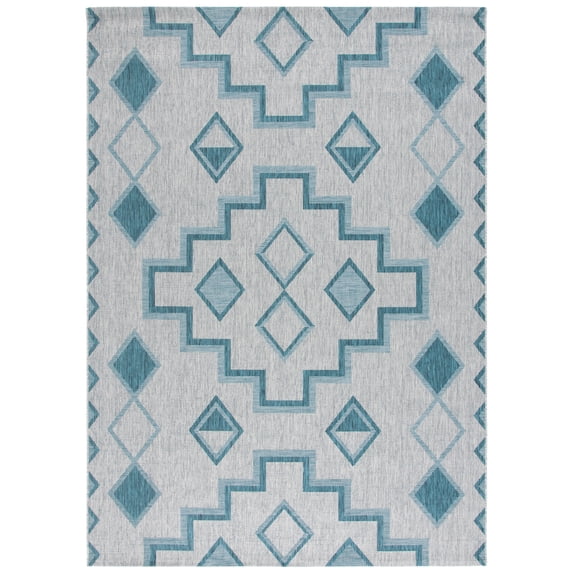 SAFAVIEH Courtyard Floella Geometric Indoor/Outdoor Area Rug, Grey/Teal, 8' x 11'