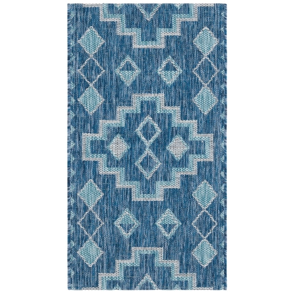 SAFAVIEH Courtyard Floella Geometric Indoor/Outdoor Area Rug, Navy/Aqua, 2' x 3'7"