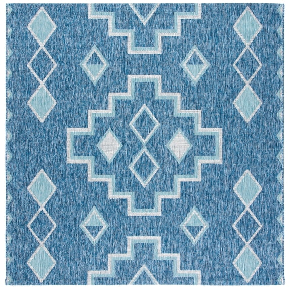 SAFAVIEH Courtyard Floella Geometric Indoor/Outdoor Area Rug, Navy/Aqua, 4' x 4' Square