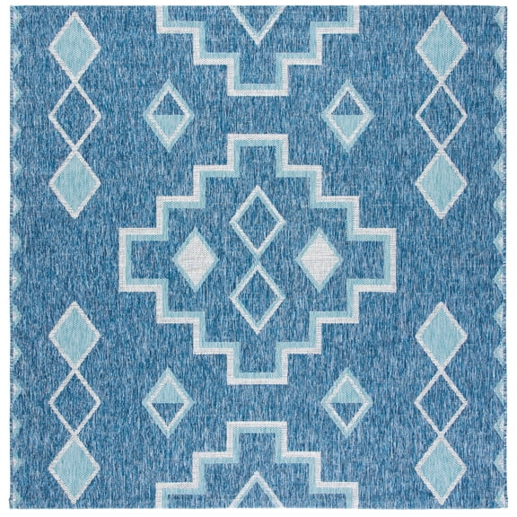 SAFAVIEH Courtyard Floella Geometric Indoor/Outdoor Area Rug, Navy/Aqua, 4' x 4' Square