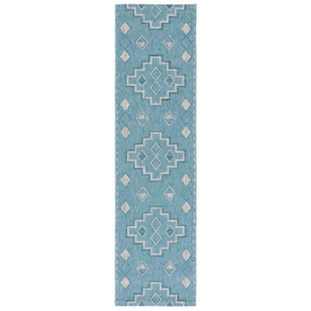 SAFAVIEH Courtyard Floella Geometric Indoor/Outdoor Runner, 2'3" x 8', Aqua/Grey